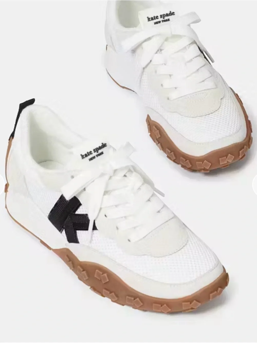 kate spade White and Black Mesh & Leather Sneakers with Gum Sole